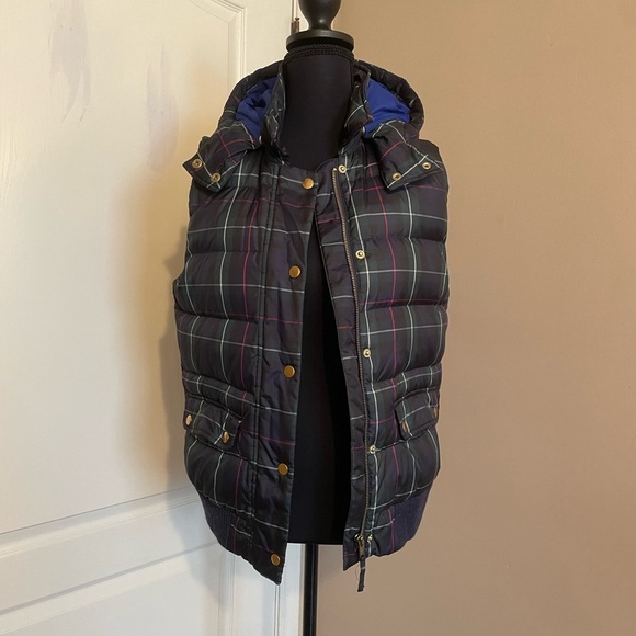 J. Crew Puffer Vest Women's Size S Quilted Stewart Tartan Plaid Pockets Full Zip - Picture 2 of 11
